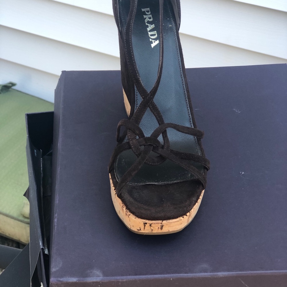 Prada Brown Wedge Sandals - Picture 6 of 8